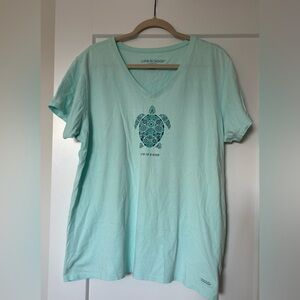Life Is Good Mint Tee with Navy Turtle Motif